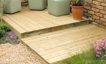 Tubs of plants on a small decking area